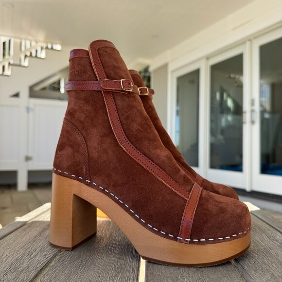 New Swedish Hasbeens Sophisticated Jodhpur Suede Clog Boots Brown EUR 39 - Picture 12 of 14